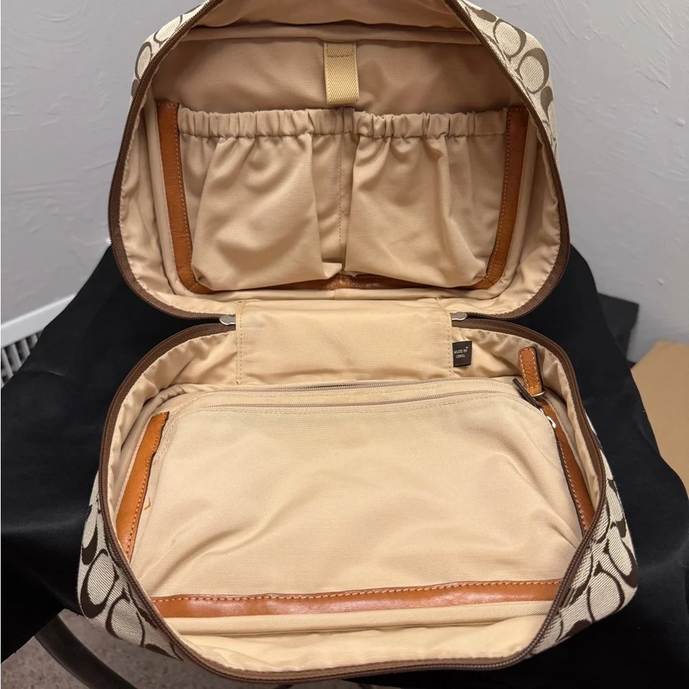 Coach Tan and Brown Signature Cosmetic Case